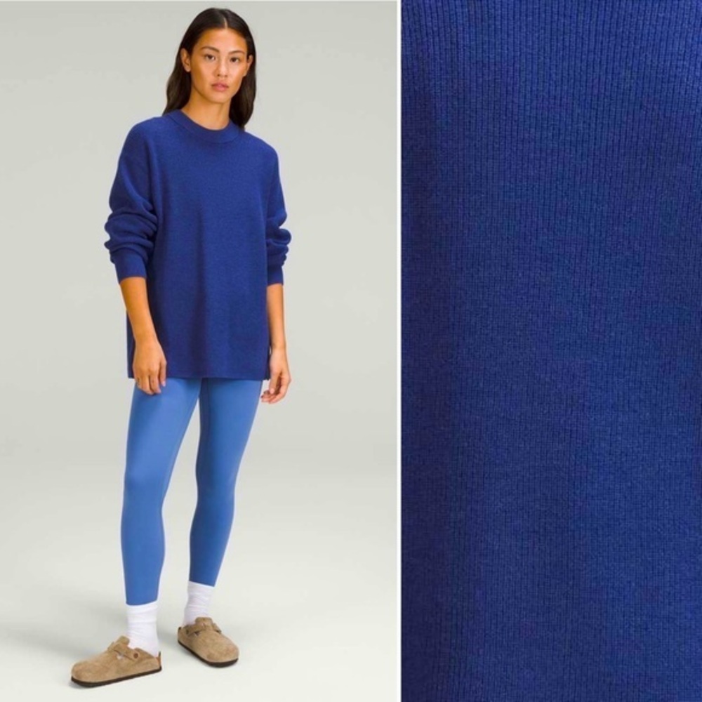 Lululemon Merino Wool-Blend Rib Crewneck Sweater, Heathered Psychic, size 4 NWT